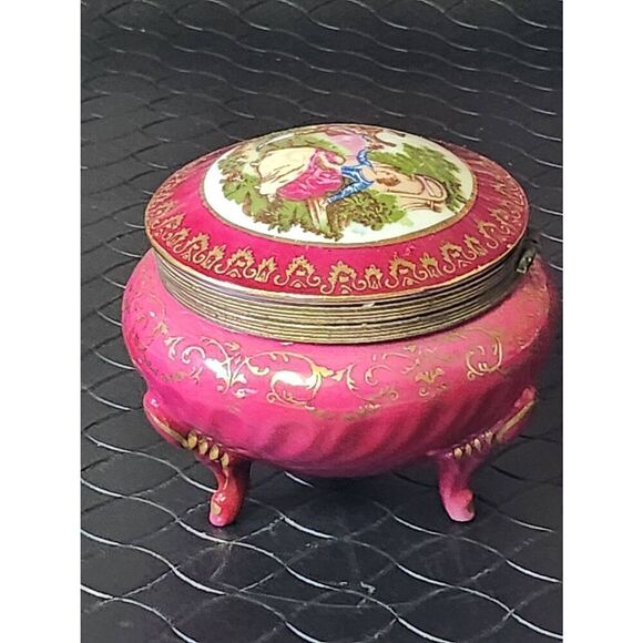 Vintage Limoges Porcelain Footed Trinket Box - Picture 2 of 8